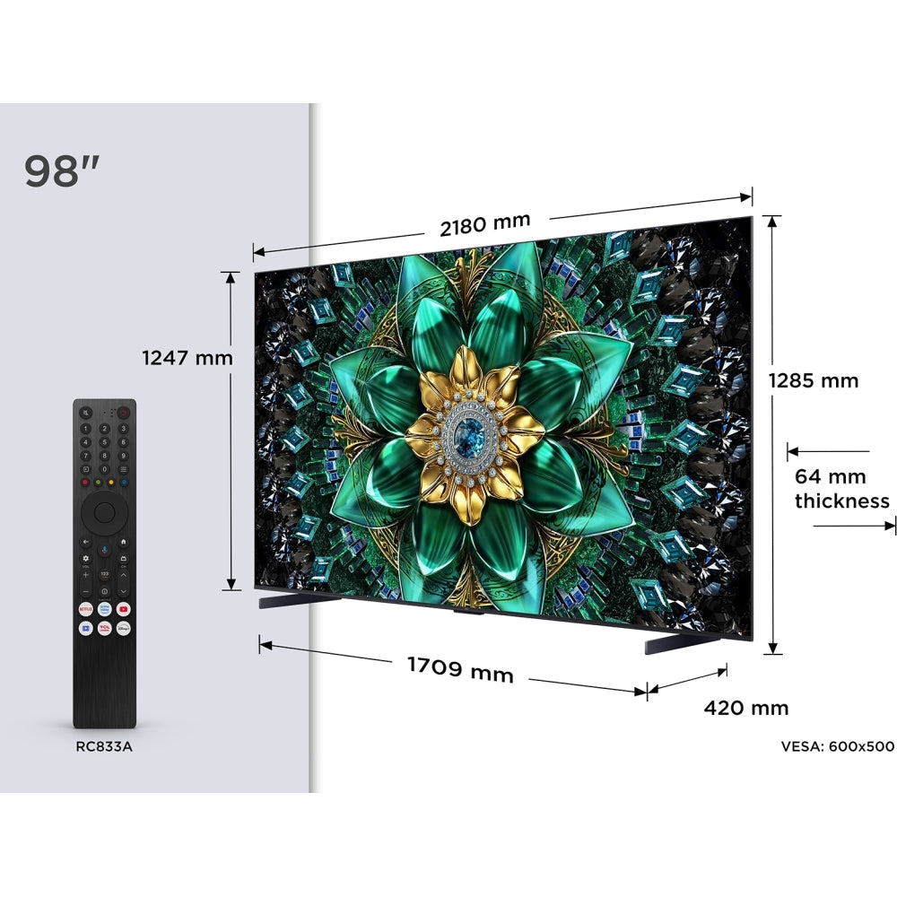 TCL 98Q6C-UK 98 Inch Q6C 4K Ultra HD HDR QD-Mini LED Smart Google TV 2025